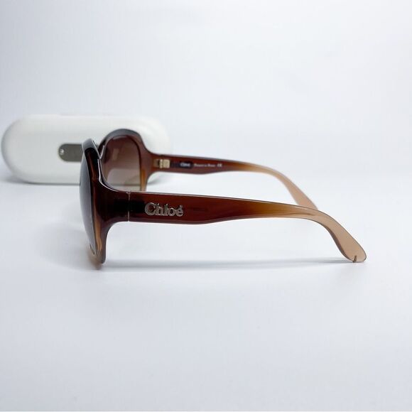 🍋 Chloé • Women Oversized Brown Gradient Sunglasses w/Case & Authenticity Card - Picture 4 of 9